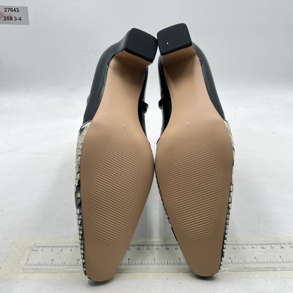 Black Cap Toe Ankle Booties Square Toe Low Heel Short Boot Snakeskin Zipper Shoe - Picture 6 of 7